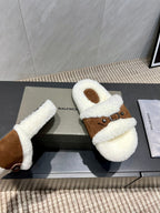 BALENCIAGA 25S SLIPPERS IN BROWN SUEDE AND WHITE WOOL