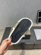 BALENCIAGA 25S SLIPPERS IN DARK BEIGE SUEDE AND WHITE WOOL