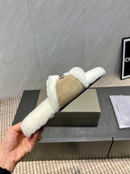 BALENCIAGA 25S SLIPPERS IN DARK BEIGE SUEDE AND WHITE WOOL