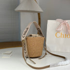 Chloe Woody straw bucket bag 16cm beige raffia
