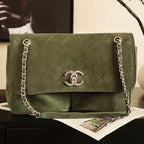 Chanel 25 Classic Single Flap Bag 35cm Green Leather 323478