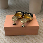 Metallic Gold Mid - Heels With Black Bow Calfskin