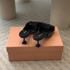Black Mid - Heels With Black Bow Calfskin