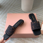 Women's Black Denim Slippers With Brown Straps