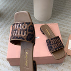 Women's Coffee Denim Slippers With Brown Straps