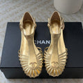 Summer New Hollow Roman Sandals Gold Sheepskin