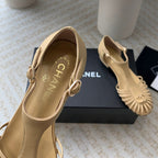 Summer New Hollow Roman Sandals Metalic gold Sheepskin