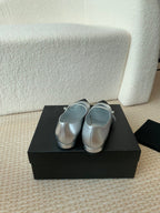 Pointed Toe Mary Jane Shoes Silver Mix Black Lambskin
