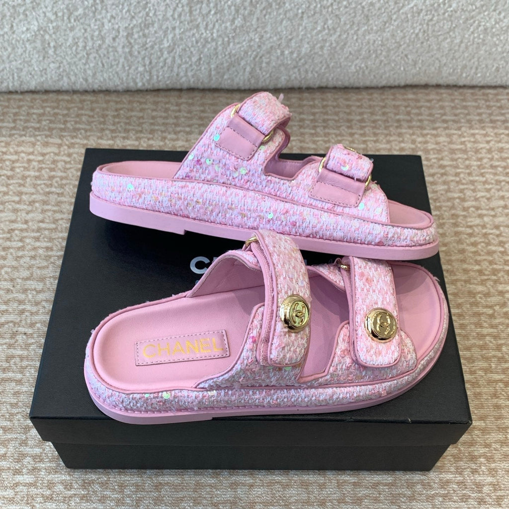 DAD SANDAL IN BRIGHT PINK FABRIC WITH SEQUINS MULE