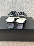 SLIDE SANDALS IN BLACK LAMBSKIN WITH TRANSPARENT PVC