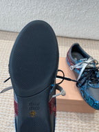 GYMNASIUM SNEAKER IN BLACK FABRIC AND BLUE SNAKE EFFECT CALFSKIN