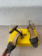 FF FIRST HIGH-HEEL 70MM IN KHAKI FABRIC AND CALFSKIN