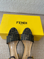 FF FIRST HIGH-HEEL 70MM IN KHAKI FABRIC AND CALFSKIN