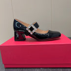 ROGER VIVIER 25S TRÈS VIVIER 50MM IN BLACK CALFSKIN WITH RHINESTONE BUCKLE