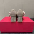 ROGER VIVIER 25S TRÈS VIVIER 50MM IN NUDE CALFSKIN WITH RHINESTONE BUCKLE