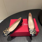 ROGER VIVIER 25S TROMPETTE SQUARE TOE HIGH HEELS 45MM IN BLACK SHINY CALFSKIN