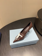 PRADA 25S POINTED TOE HIGH HEELS 85MM IN DARK BROWN LAMBSKIN WITH TIE UP DESIGN