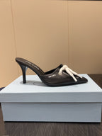 PRADA 25S BRAIDED DETAIL MULES 85MM IN BLACK CALFSKIN
