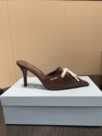 PRADA 25S BRAIDED DETAIL MULES 85MM IN DARK BROWN CALFSKIN
