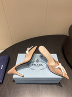 PRADA 25S BRAIDED DETAIL MULES 85MM IN BEIGE CALFSKIN