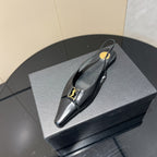 YSL SLINGBACK FLATS 25S IN BLACK LAMBSKIN WITH GOLD HARDWARE