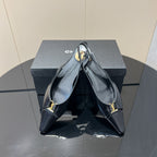 YSL SLINGBACK FLATS 25S IN BLACK LAMBSKIN WITH GOLD HARDWARE