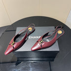 YSL SLINGBACK FLATS 25S IN WINE RED LAMBSKIN WITH GOLD HARDWARE
