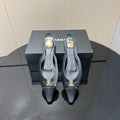 YSL SLINGBACK FLATS 25S IN BLACK SATIN FABRIC WITH GOLD HARDWARE