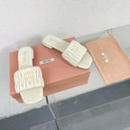 Women's White Leather Slippers