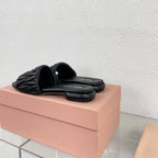 Women's Black Leather Slippers