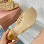 Women's Mid - Heel Apricot Leather Stylized