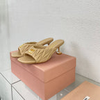 Women's Mid - Heel Apricot Leather Stylized