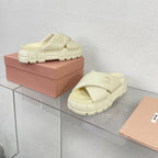 Cross Thick-Soled Light Cream Slippers