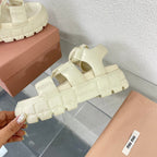 Roman Strap Thick-Soled Cream Sandals