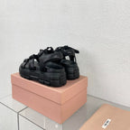 Roman Strap Thick-Soled Black Sandals