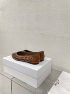 ALAIA BALLET FLAT IN CARAMEL BROWN MESH LAMBSKIN