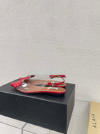 ALAIA LE COEUR FLAT SLINGBACKS IN CHERRY RED PATENT LAMBSKIN