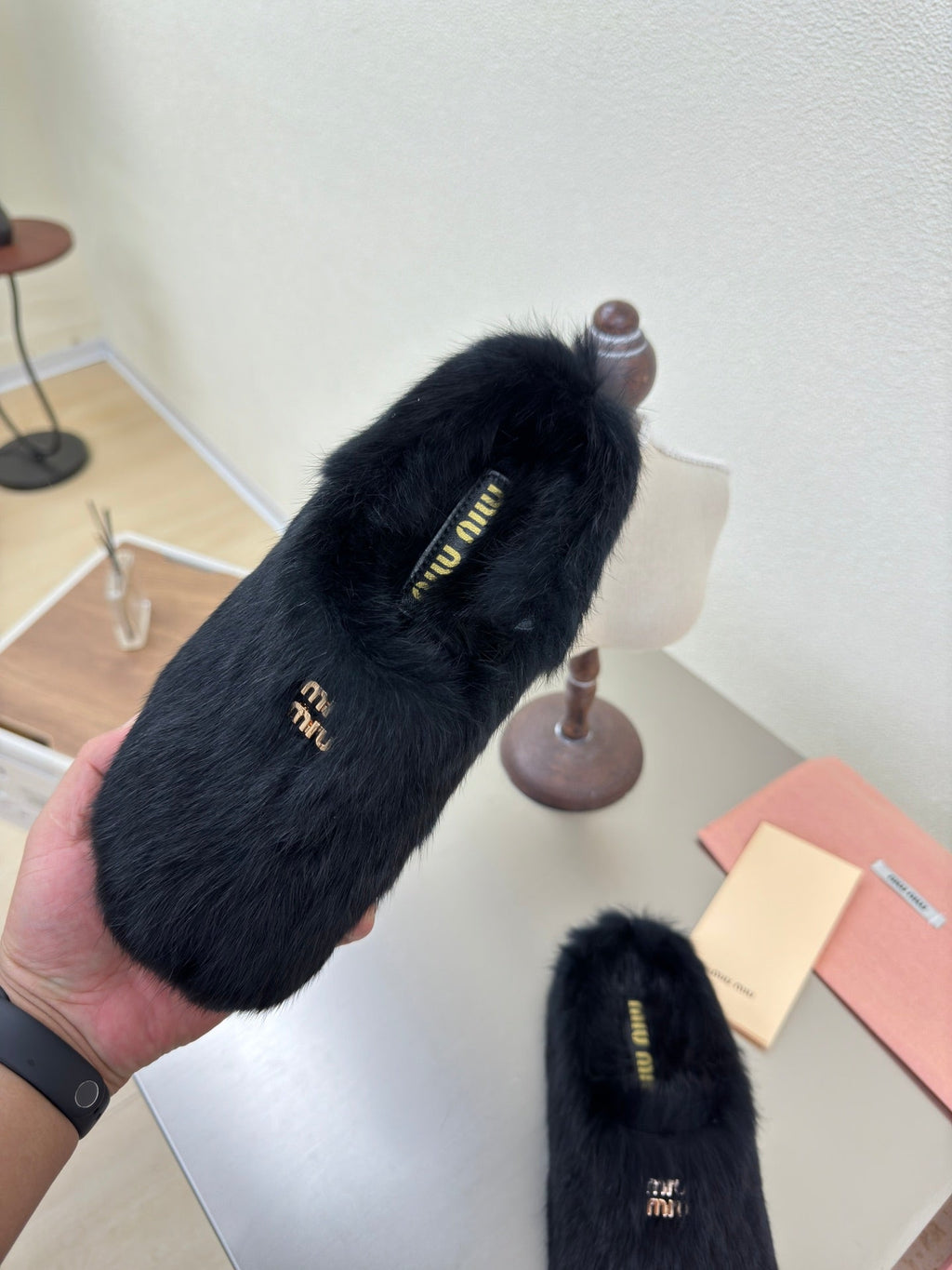 BLACK RABBIT FUR MULES