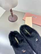 BLACK RABBIT FUR MULES