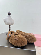 SHEARLING BALLET FLAT BROWN WITH SUEDE STRAP