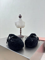 SHEARLING BALLET FLAT BLACK WITH SUEDE STRAP