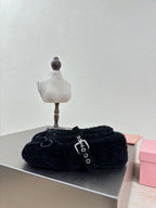 SHEARLING BALLET FLAT BLACK WITH SUEDE STRAP