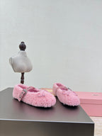 SHEARLING BALLET FLAT PINK WITH SUEDE STRAP