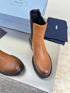 PRADA 25S PLATFORM CHELSEA BOOTS IN BROWN CALFSKIN