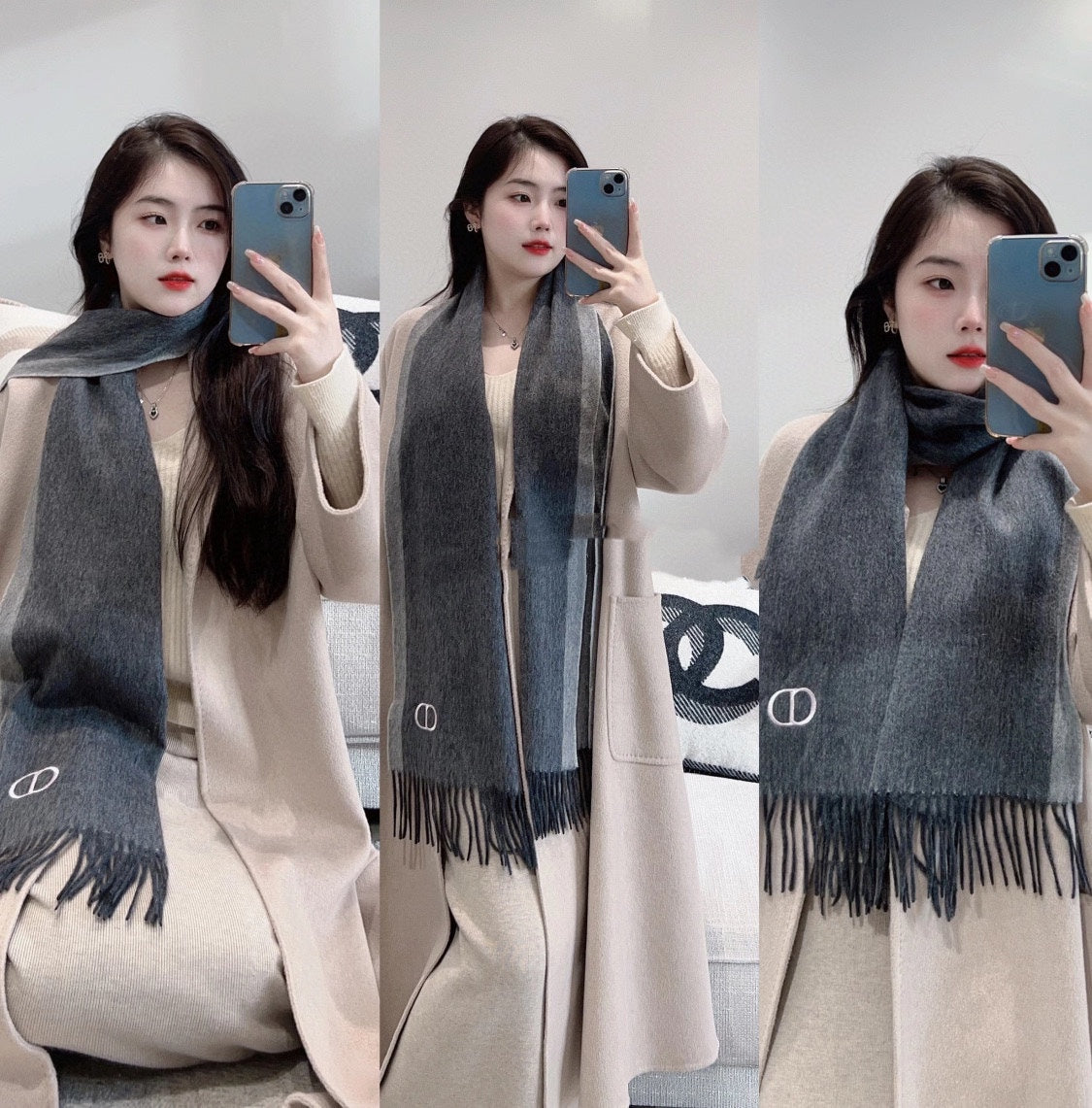 SCARF 180 CM IN MO GRAY CASHMERE AND WOOL 408840