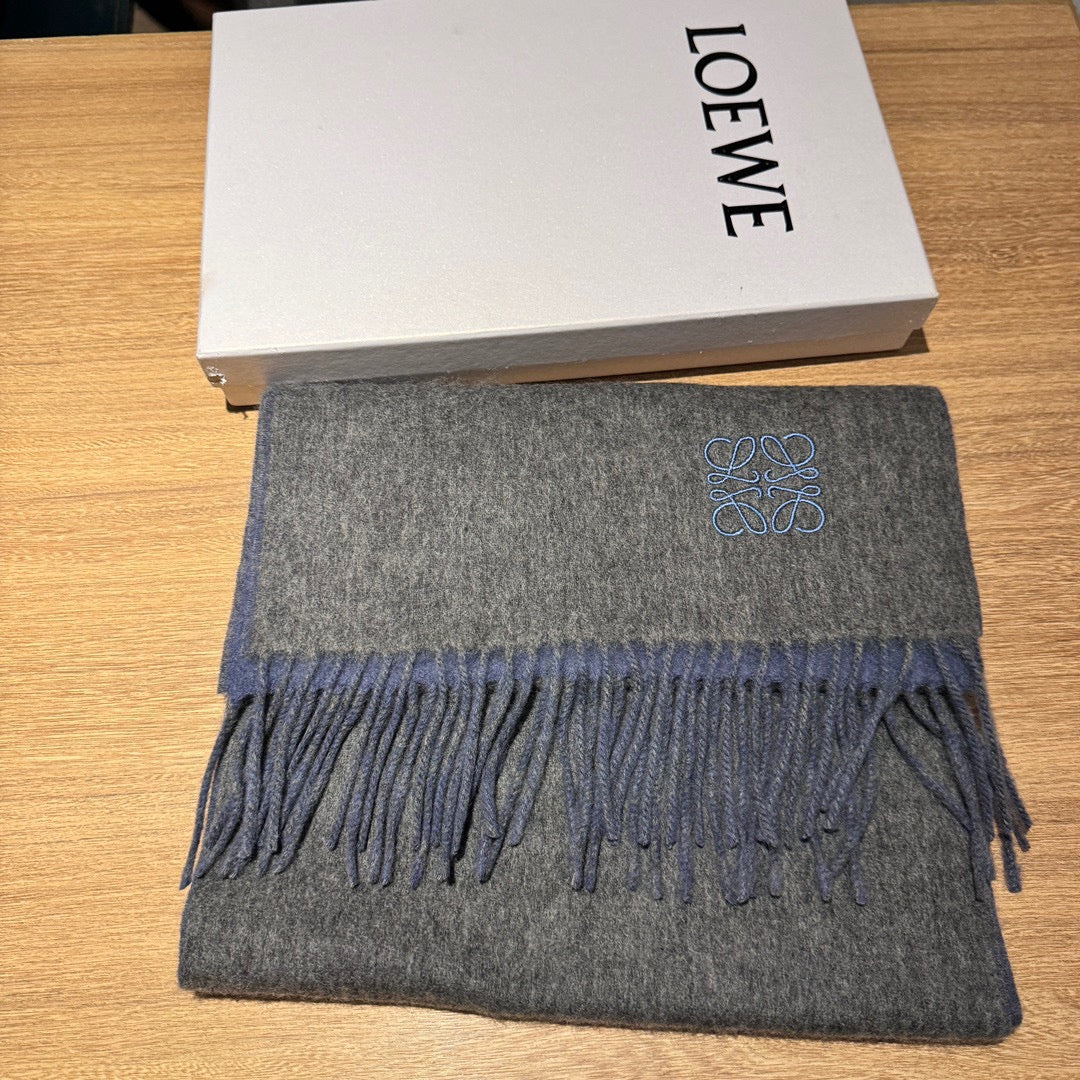 SCARF 180 CM IN AEGEAN BLUE AND MO GRAY WOOL AND CASHMERE 411837