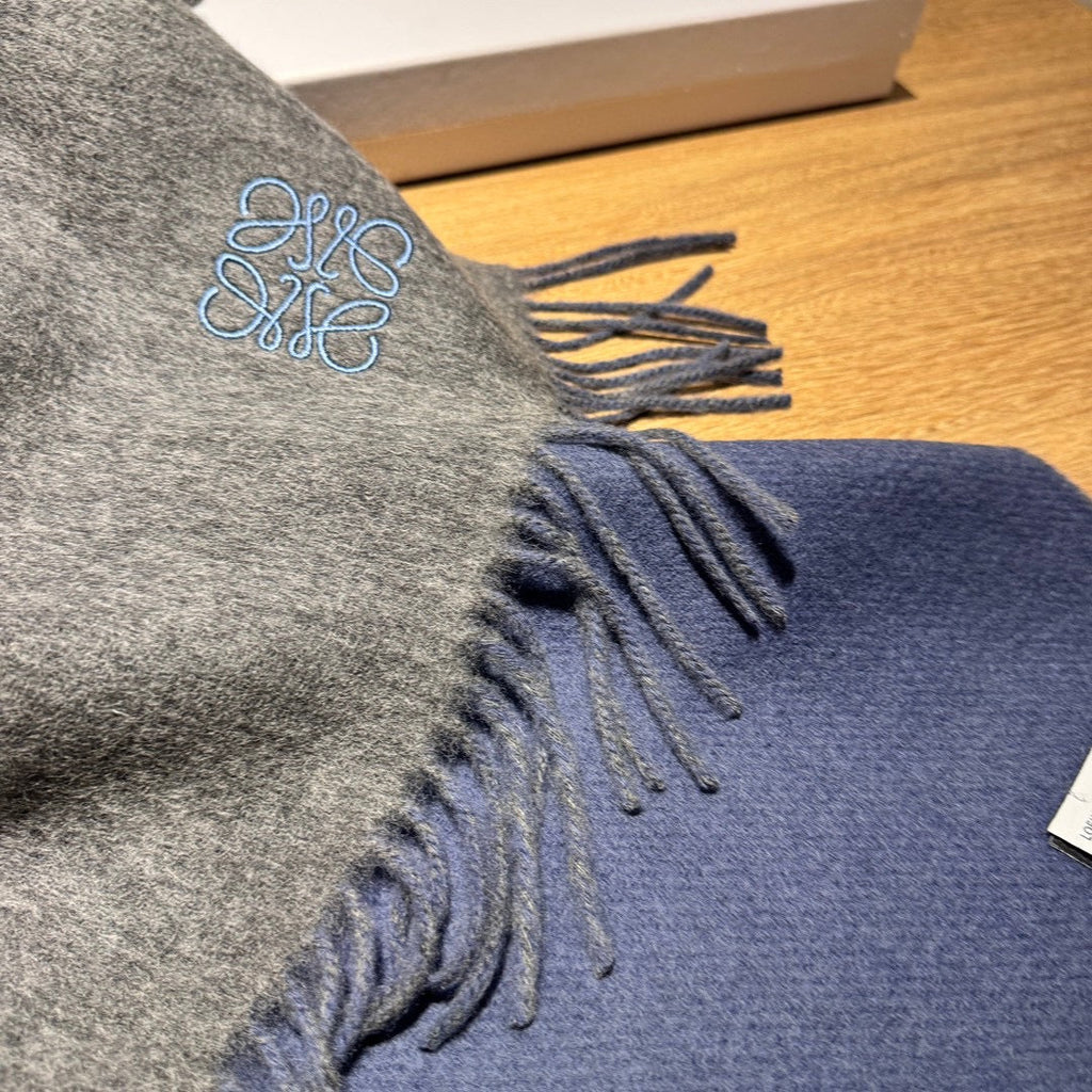SCARF 180 CM IN AEGEAN BLUE AND MO GRAY WOOL AND CASHMERE 411837
