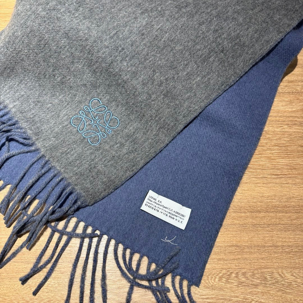 SCARF 180 CM IN AEGEAN BLUE AND MO GRAY WOOL AND CASHMERE 411837