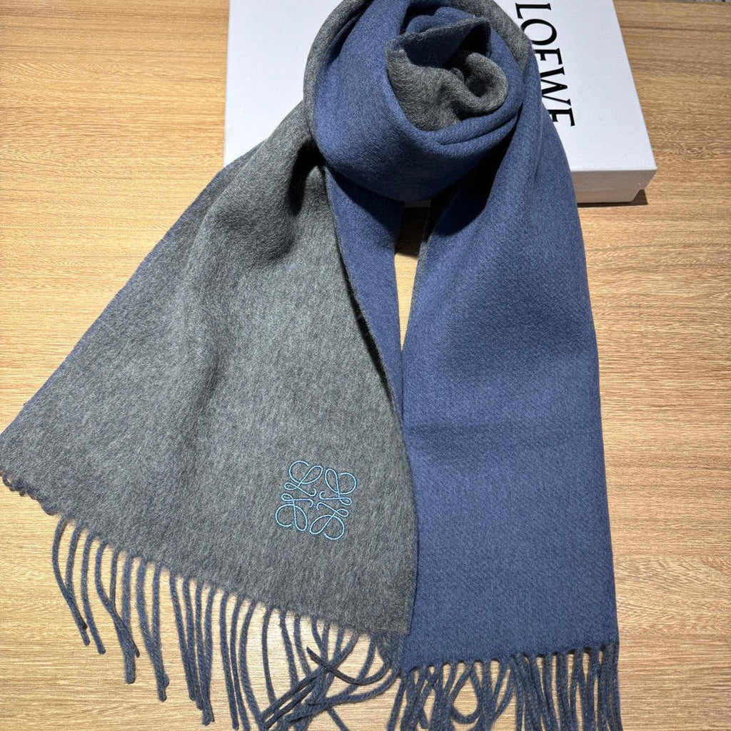 SCARF 180 CM IN AEGEAN BLUE AND MO GRAY WOOL AND CASHMERE 411837