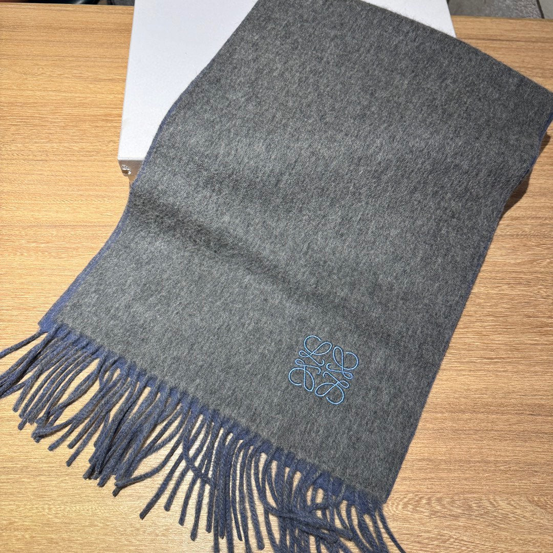 SCARF 180 CM IN AEGEAN BLUE AND MO GRAY WOOL AND CASHMERE 411837